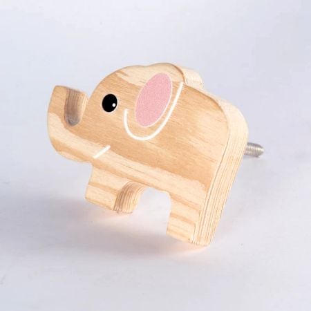 Handcrafted Pine Wood Elephant Knob